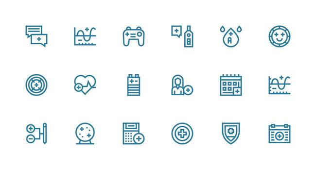 Plus Icon Set with 18 Strong Stroke Line Graphics Display Icon Pack vector