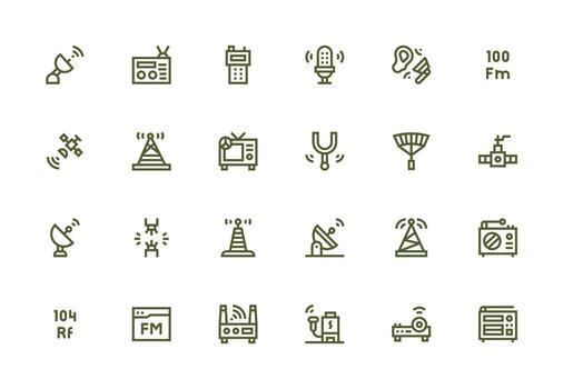 24 Thick Line Line Icons for Antenna Graphics Complete Icon Bundle for Web Design vector