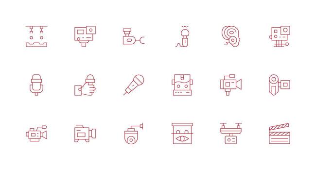 18 Minimal Line Style Icons from Recording Device Collection Icon Pack for UI vector