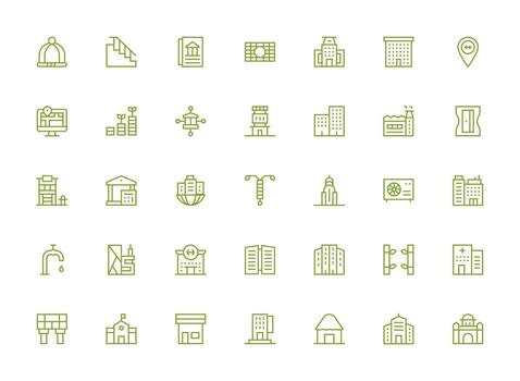 Building including 35 Regular Clean Line Illustrations High-Resolution Icons for Any Platform vector