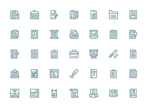 35 Document Icons in Regular Clean Line Aesthetic Simple Icons for Interface and Wireframes vector