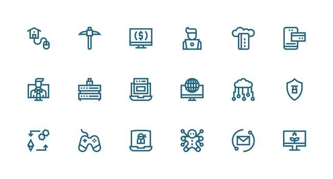 virtual icono conjunto con 18 fuerte carrera línea gráficos web y aplicación icono paquete colección vector