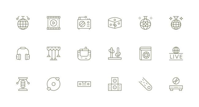 18 íconos para entretenimiento en mínimo línea formato alta resolución íconos para ninguna plataforma vector