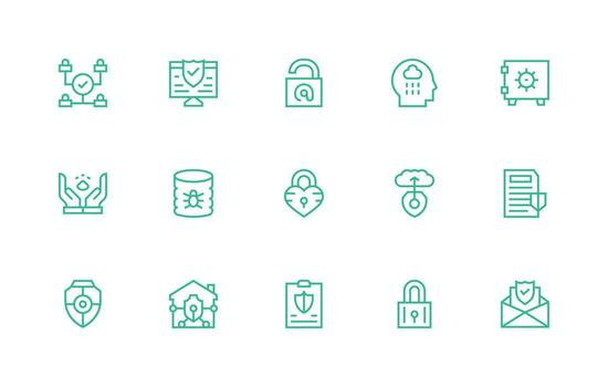 Regular Line Style Digital Security Icons with 15 Vectors Sharp Icons for Presentations