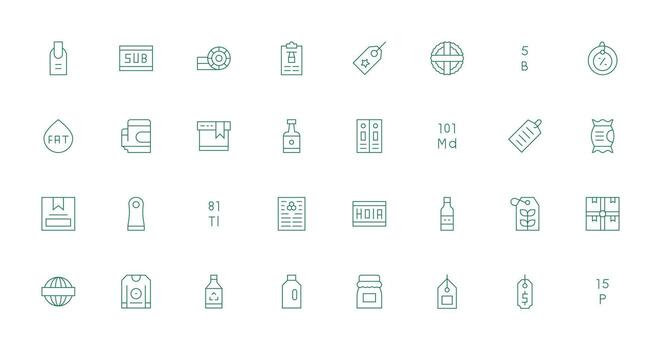 32 Delgado línea vectores para etiqueta tema estilo icono conjunto