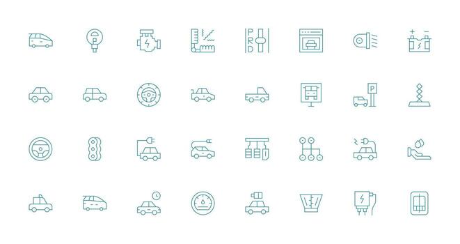 Automobile Visual Pack containing 32 Thin Line Icons Multi-Style Icons for Creative Projects vector