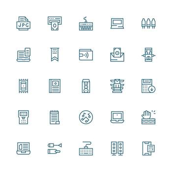 Electronic including 25 Medium Stroke Outline Illustrations Quick Access Icons for UI Development vector
