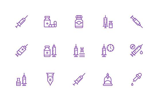 Injection featuring 15 Icons in Regular Line Design Neat Icon Set vector
