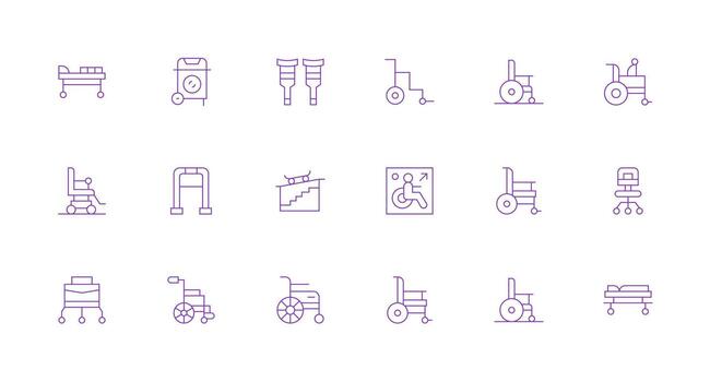 18 Minimal Line Style Icons from Wheelchair Collection Icon Set for Apps vector
