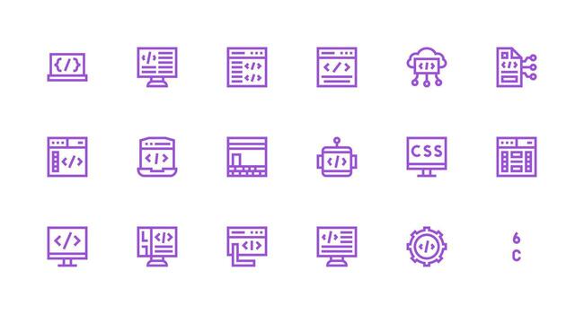 18 Coding Icons in Strong Stroke Line Aesthetic Simplified Icon Pack for Visual Tools vector