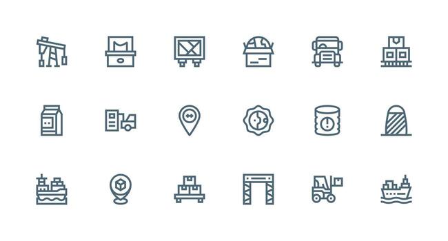 Logistics Design Icons featuring 18 in Strong Stroke Line Style Full Icon Library for UI Designers vector