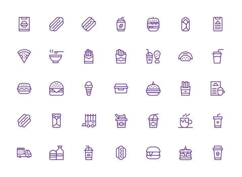 35 Takeaway Icons in Regular Clean Line Aesthetic Quick Access Icons for UI Development vector