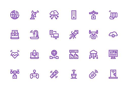 Remote Design Icons featuring 24 in Thick Line Line Style Quick Access Icons for UI Development vector