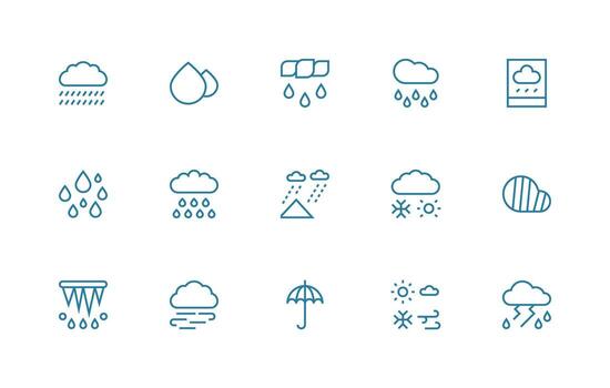 Regular Line Icons from Precipitation Set with 15 Vectors Essential Icon Set for Teams