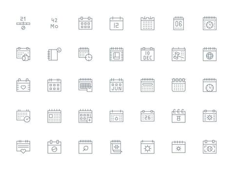 Date Icon Collection with 35 Light Line Designs Interface Icons for Daily Use vector