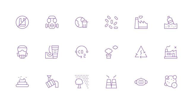 18 Minimal Line Vectors for Pollution Theme Functional Icon Series