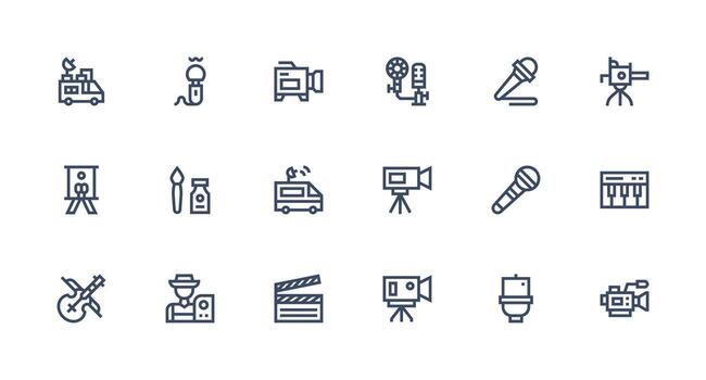 Studio Icon Set with 18 Strong Stroke Line Graphics Functional Icon Series vector
