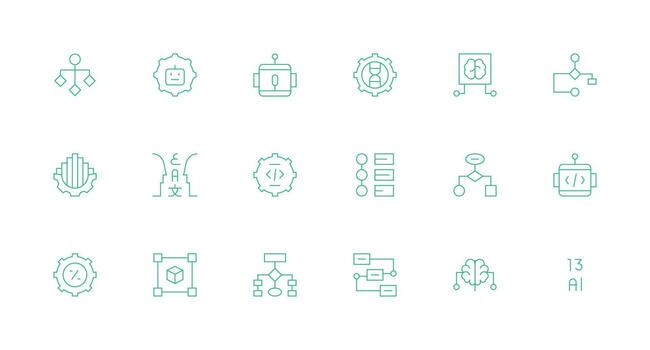 algoritmo icono conjunto con 18 mínimo línea gráficos monitor icono paquete vector