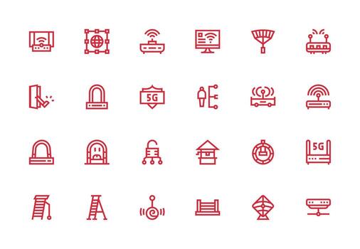 Access Point featuring 24 Icons in Thick Line Line Design Essential Icons for Rapid UI Building vector
