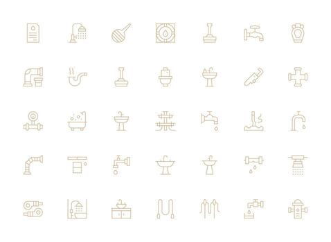 Light Line Icons from Plumbing Set with 35 Vectors Minimal Icon Set for Interface Projects