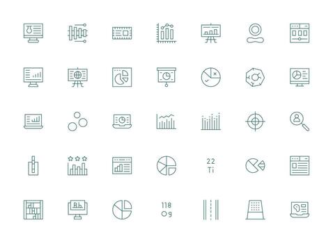 Light Line Style Data Visualization Icons with 35 Vectors Sharp Icons for Presentations
