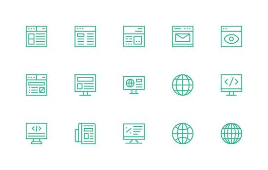 Regular Line Style Web Page Icons with 15 Vectors Icon Pack for UI