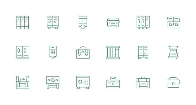 Locker Design Icons featuring 18 in Minimal Line Style General Use Icon Pack vector