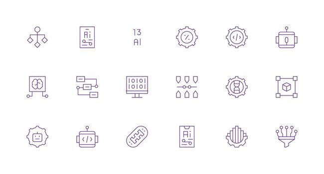 algoritmo icono conjunto con 18 mínimo línea gráficos ligero icono serie vector