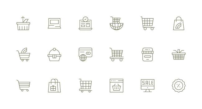 Online Shopping Visual Pack containing 18 Minimal Line Icons Web and App Icon Pack Collection vector