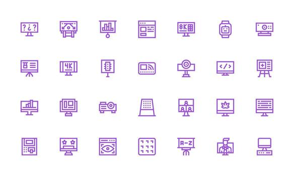 Screen Visual Pack containing 28 Bold Line Icons Clean Icon Collection for Web Use vector