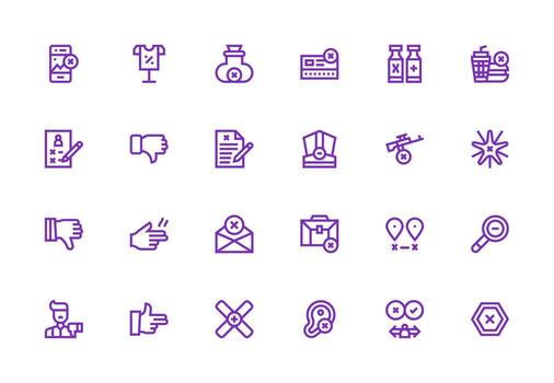 Reject Design Icons featuring 24 in Thick Line Line Style Icon Set for Apps vector