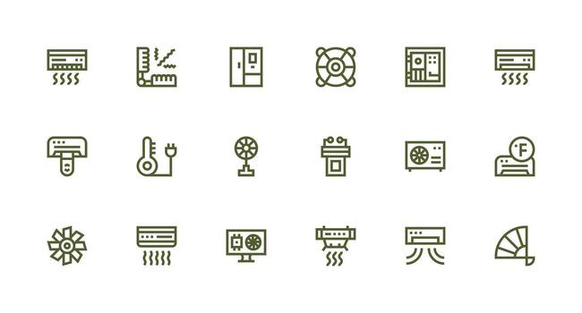 18 Icons for Cooling in Strong Stroke Line Format Icon Pack for UI vector