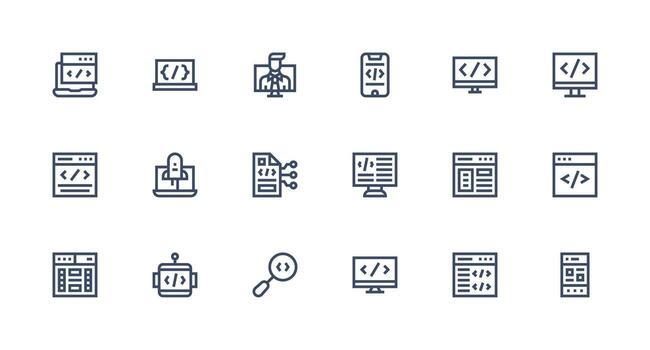 codificación icono conjunto con 18 fuerte carrera línea gráficos aplicación icono paquete vector