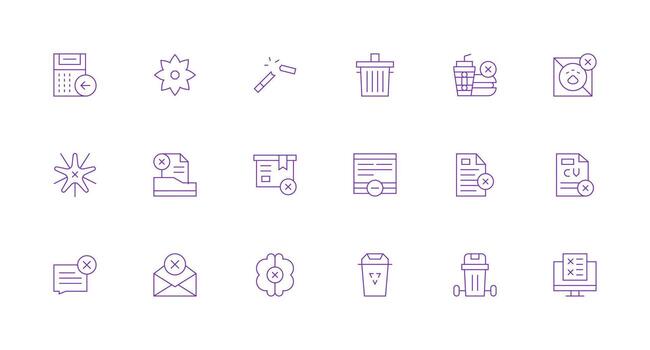 Delete Design Icons featuring 18 in Minimal Line Style Optimized Icon Pack for Digital Products vector