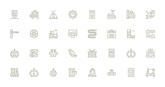 automatizado presentando 32 íconos en Delgado línea diseño todas dispositivo compatible icono conjunto vector