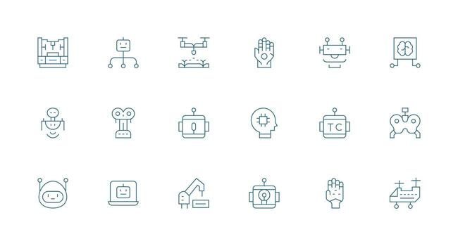 Robotics Visual Pack containing 18 Minimal Line Icons Sharp Icons for Presentations vector