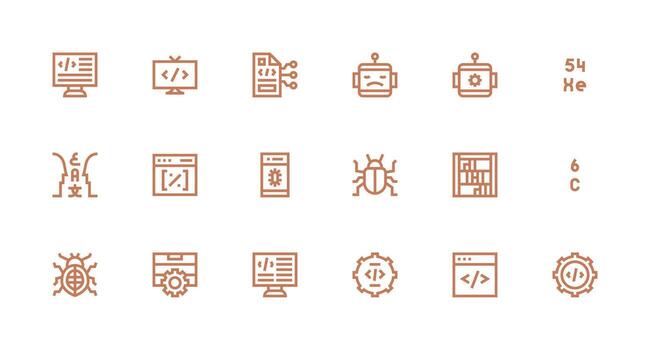programación icono conjunto con 18 fuerte carrera línea gráficos píxel Perfecto icono conjunto vector