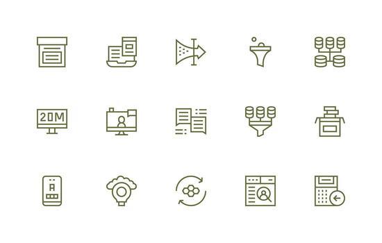 15 regular línea estilo íconos desde datos administración colección compacto icono paquete vector