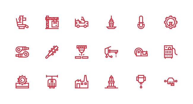 18 Strong Stroke Line Vectors for Machinery Theme Flexible Icon System for Web Interfaces