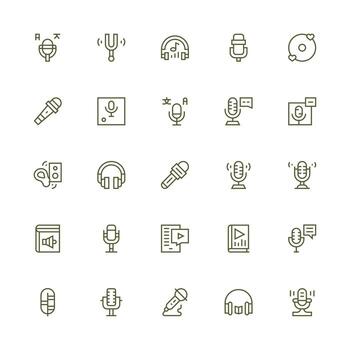 25 Icons for Podcast in Medium Stroke Outline Format Core Icon Collection for Daily Tasks vector