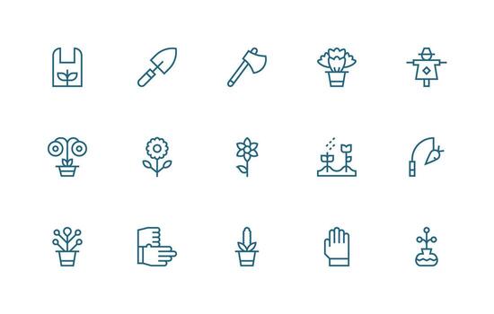 Regular Line Style Gardening Icons with 15 Vectors Well-Structured Icons for Creative Use