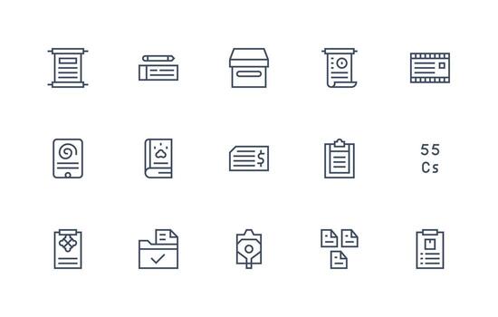 Record Icon Set with 15 Regular Line Graphics Reliable Icons for All Interfaces vector