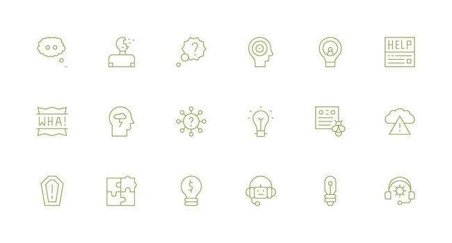 18 mínimo línea diseños para problema resolviendo íconos organizado glifo íconos para rápido diseño vector