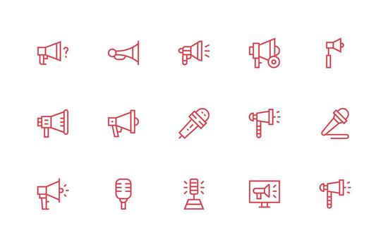 15 regular línea diseños para público habla a íconos icono colección conjunto vector