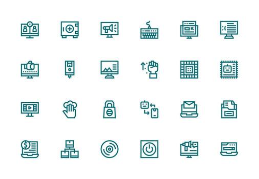 24 grueso línea línea íconos para computadora gráficos interfaz íconos para diario utilizar vector