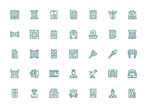 Regular Clean Line Icons from History Set with 35 Vectors Complete Icon Bundle for Web Design