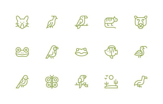 15 Fauna Icons in Regular Line Aesthetic Minimal Icon Set for Interface Projects vector