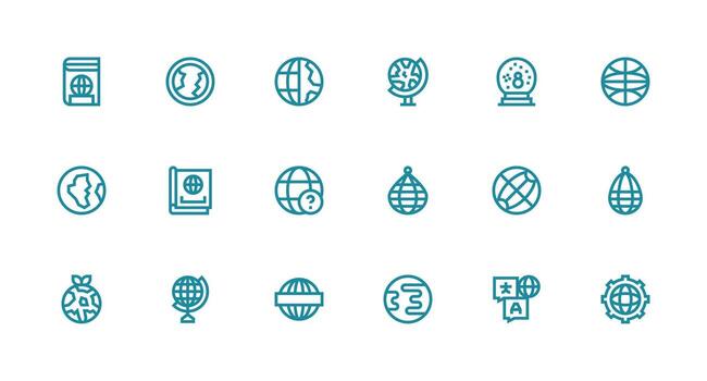 Strong Stroke Line Style Globe Icons with 18 Vectors Icon Set for Projects