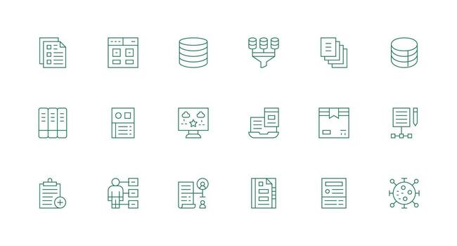 Information Management Icon Set with 18 Minimal Line Graphics Icons Built for Visual Consistency Pack vector