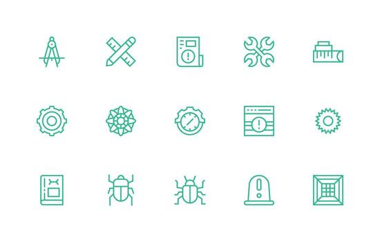 15 Icons for Technical in Regular Line Format Icon Set vector